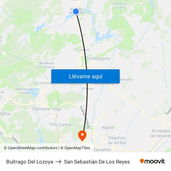 Buitrago Del Lozoya to San Sebastián De Los Reyes map