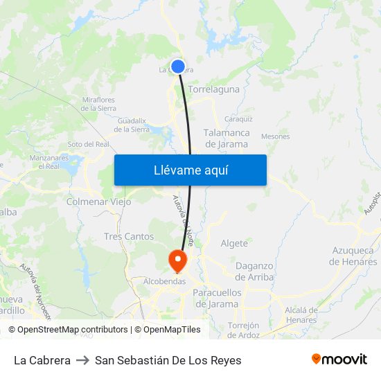 La Cabrera to San Sebastián De Los Reyes map