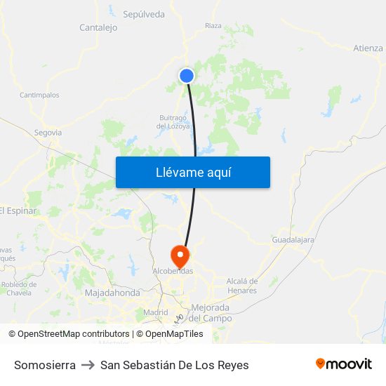 Somosierra to San Sebastián De Los Reyes map