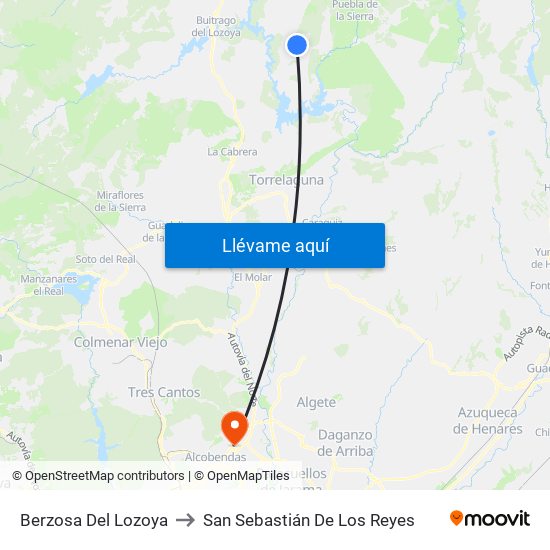 Berzosa Del Lozoya to San Sebastián De Los Reyes map