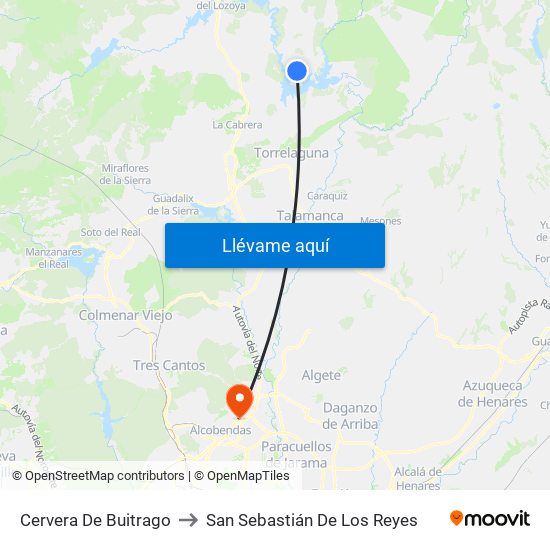 Cervera De Buitrago to San Sebastián De Los Reyes map