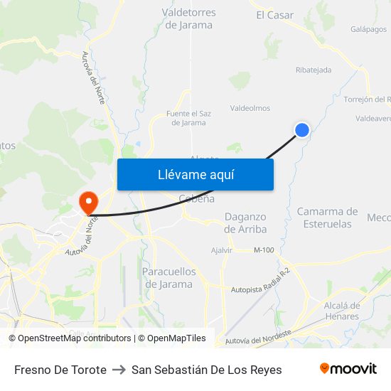 Fresno De Torote to San Sebastián De Los Reyes map