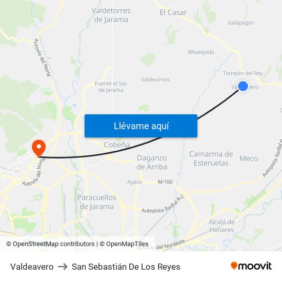 Valdeavero to San Sebastián De Los Reyes map