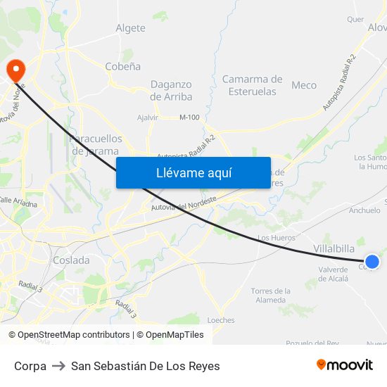 Corpa to San Sebastián De Los Reyes map