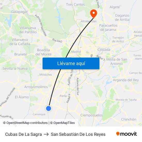 Cubas De La Sagra to San Sebastián De Los Reyes map