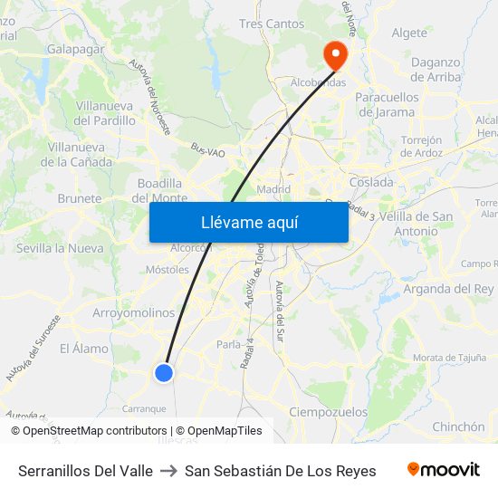 Serranillos Del Valle to San Sebastián De Los Reyes map