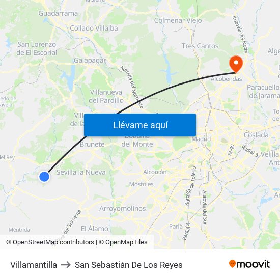 Villamantilla to San Sebastián De Los Reyes map