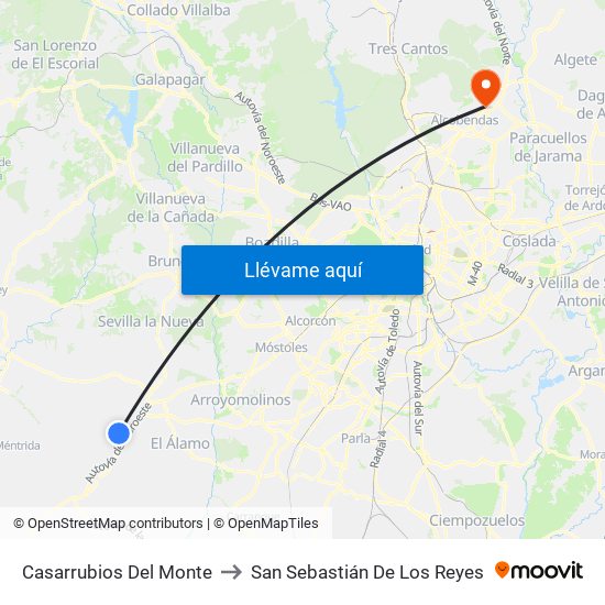 Casarrubios Del Monte to San Sebastián De Los Reyes map