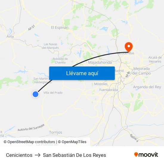 Cenicientos to San Sebastián De Los Reyes map