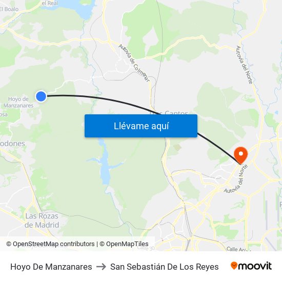 Hoyo De Manzanares to San Sebastián De Los Reyes map