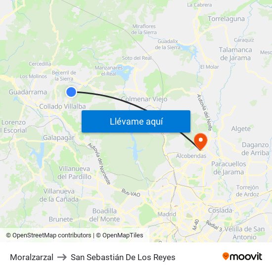 Moralzarzal to San Sebastián De Los Reyes map