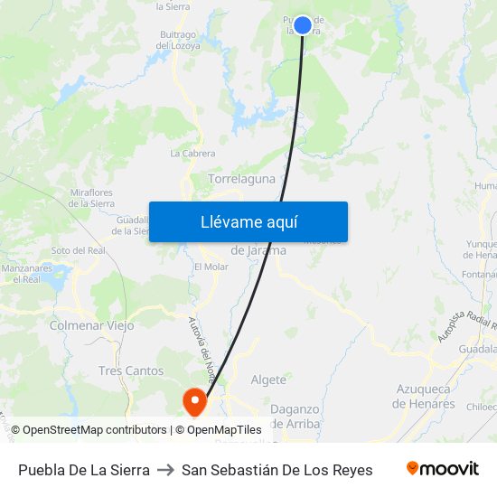 Puebla De La Sierra to San Sebastián De Los Reyes map