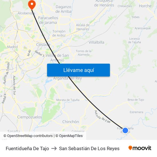 Fuentidueña De Tajo to San Sebastián De Los Reyes map