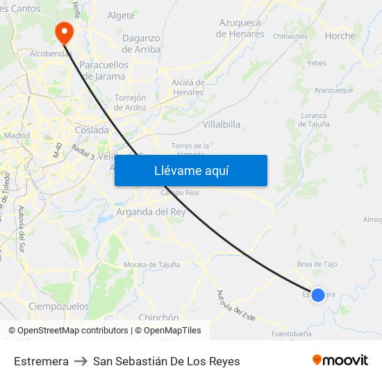 Estremera to San Sebastián De Los Reyes map