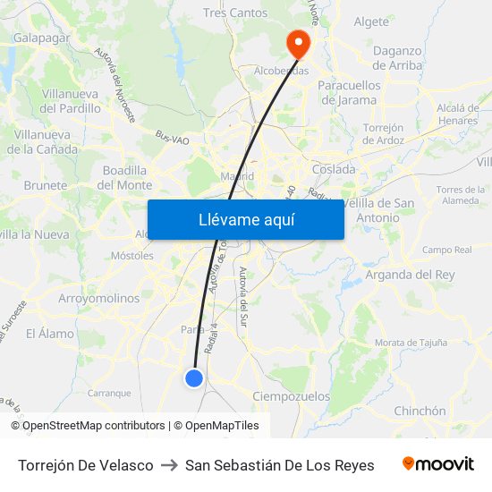 Torrejón De Velasco to San Sebastián De Los Reyes map