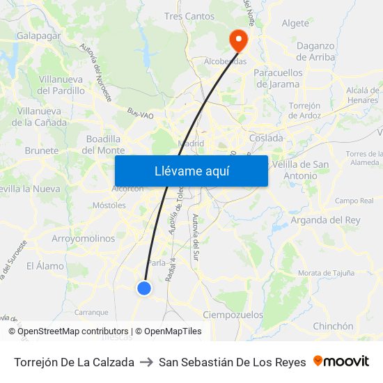 Torrejón De La Calzada to San Sebastián De Los Reyes map
