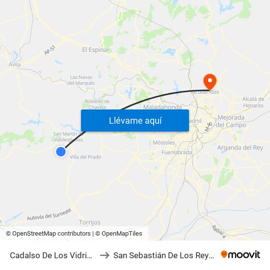 Cadalso De Los Vidrios to San Sebastián De Los Reyes map