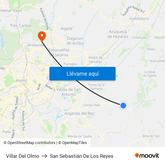 Villar Del Olmo to San Sebastián De Los Reyes map