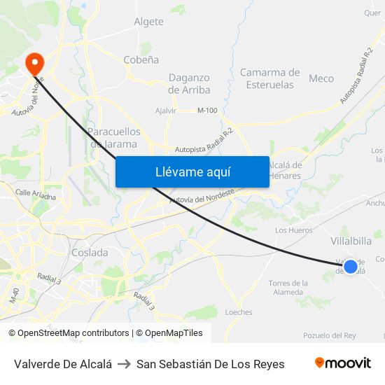 Valverde De Alcalá to San Sebastián De Los Reyes map