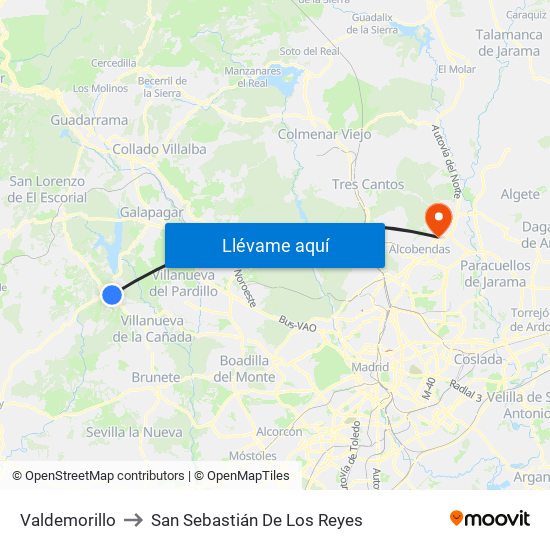 Valdemorillo to San Sebastián De Los Reyes map