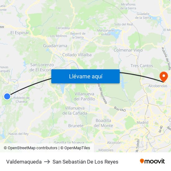 Valdemaqueda to San Sebastián De Los Reyes map