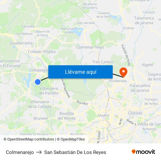 Colmenarejo to San Sebastián De Los Reyes map