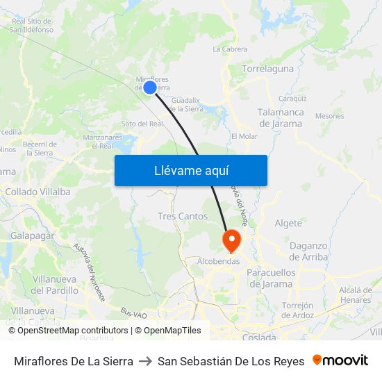 Miraflores De La Sierra to San Sebastián De Los Reyes map