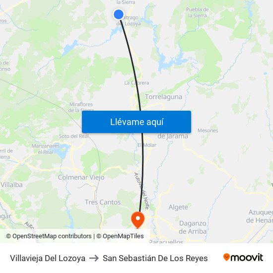 Villavieja Del Lozoya to San Sebastián De Los Reyes map