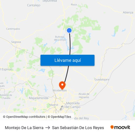 Montejo De La Sierra to San Sebastián De Los Reyes map