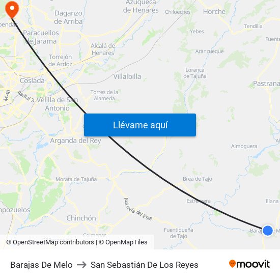 Barajas De Melo to San Sebastián De Los Reyes map