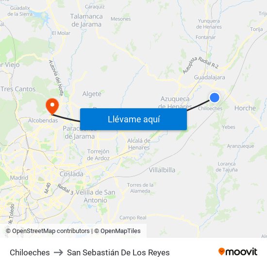 Chiloeches to San Sebastián De Los Reyes map
