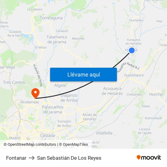 Fontanar to San Sebastián De Los Reyes map