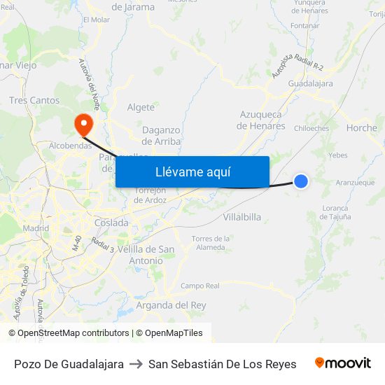 Pozo De Guadalajara to San Sebastián De Los Reyes map