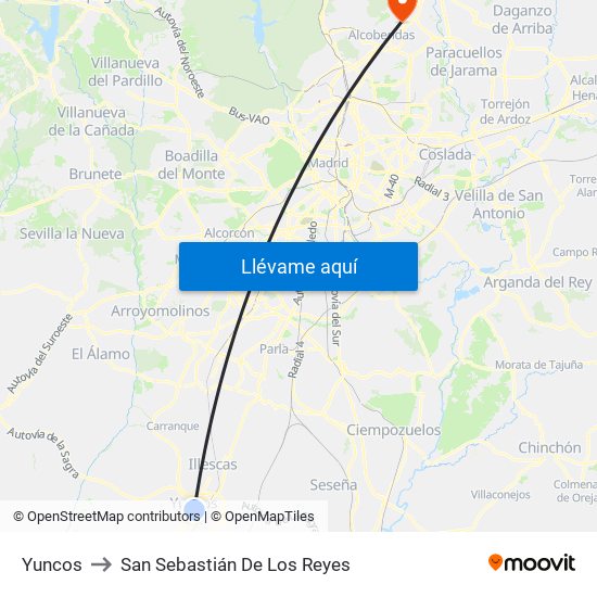 Yuncos to San Sebastián De Los Reyes map
