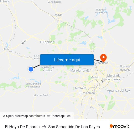 El Hoyo De Pinares to San Sebastián De Los Reyes map
