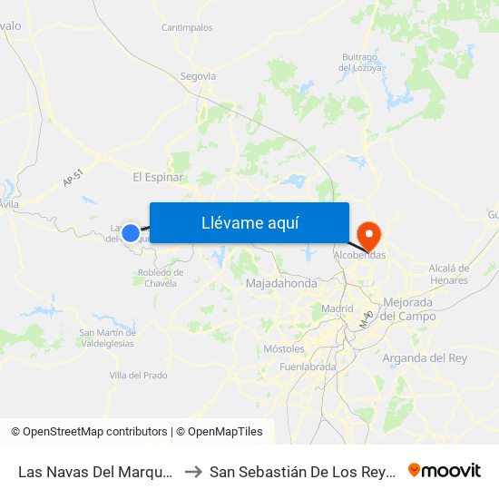 Las Navas Del Marqués to San Sebastián De Los Reyes map