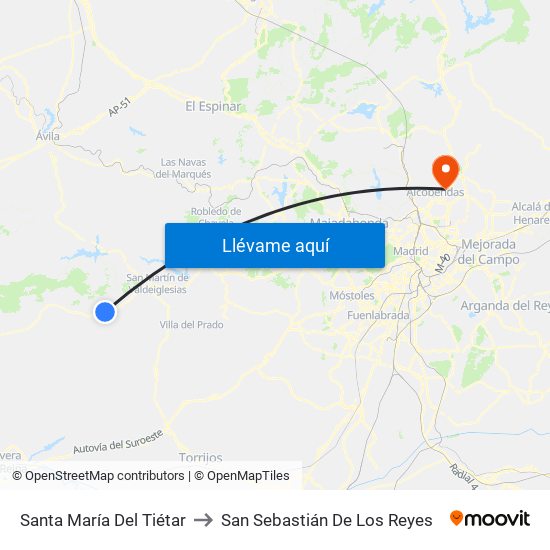 Santa María Del Tiétar to San Sebastián De Los Reyes map