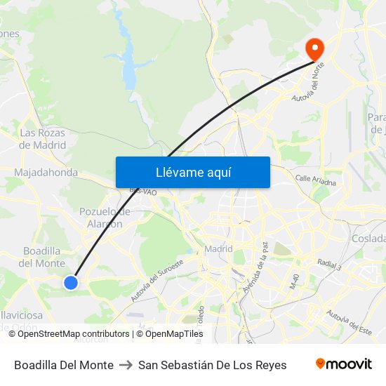 Boadilla Del Monte to San Sebastián De Los Reyes map