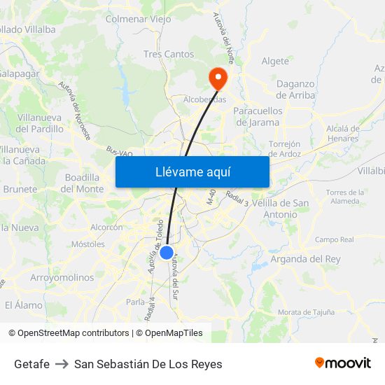 Getafe to San Sebastián De Los Reyes map