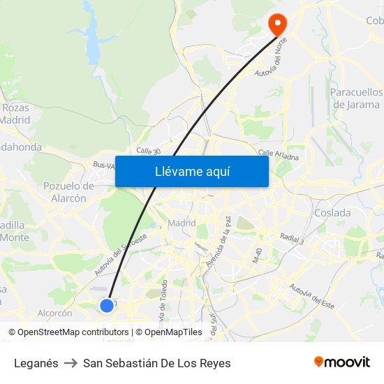 Leganés to San Sebastián De Los Reyes map