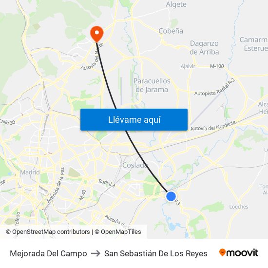Mejorada Del Campo to San Sebastián De Los Reyes map