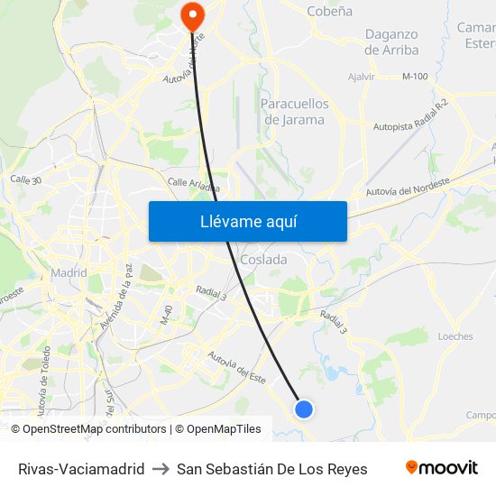 Rivas-Vaciamadrid to San Sebastián De Los Reyes map