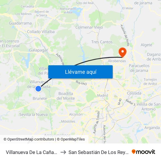 Villanueva De La Cañada to San Sebastián De Los Reyes map