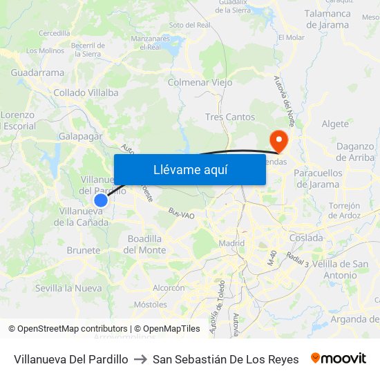 Villanueva Del Pardillo to San Sebastián De Los Reyes map