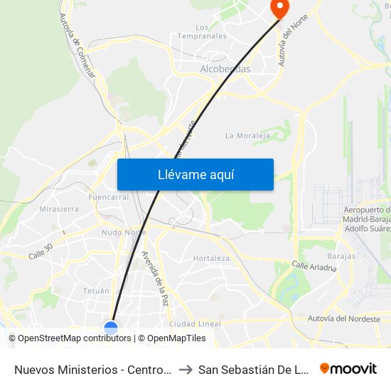 Nuevos Ministerios - Centro Comercial to San Sebastián De Los Reyes map