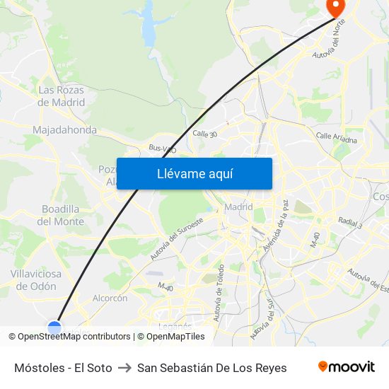 Móstoles - El Soto to San Sebastián De Los Reyes map