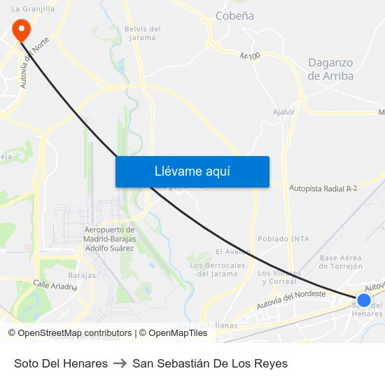 Soto Del Henares to San Sebastián De Los Reyes map