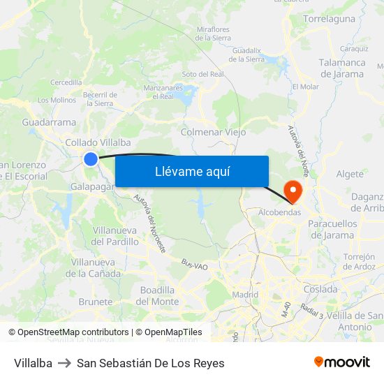 Villalba to San Sebastián De Los Reyes map