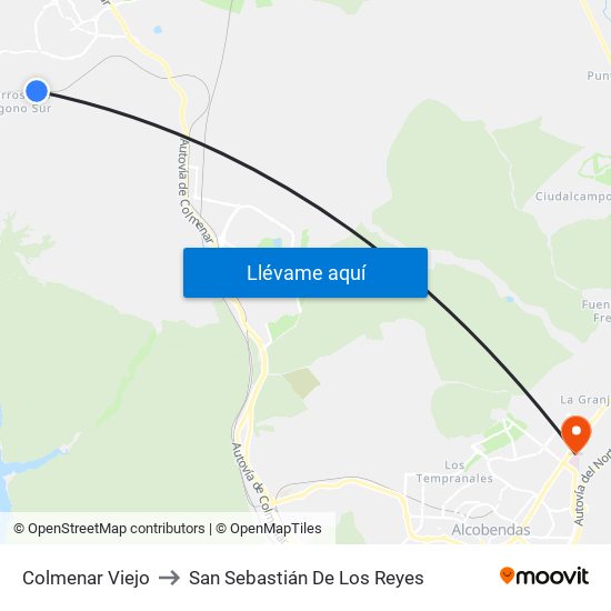 Colmenar Viejo to San Sebastián De Los Reyes map