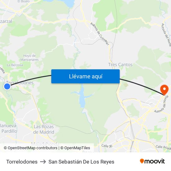 Torrelodones to San Sebastián De Los Reyes map